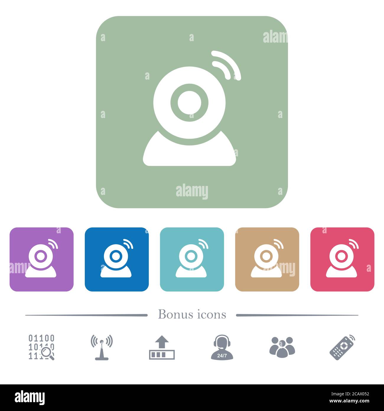 Wireless camera white flat icons on color rounded square backgrounds. 6 ...