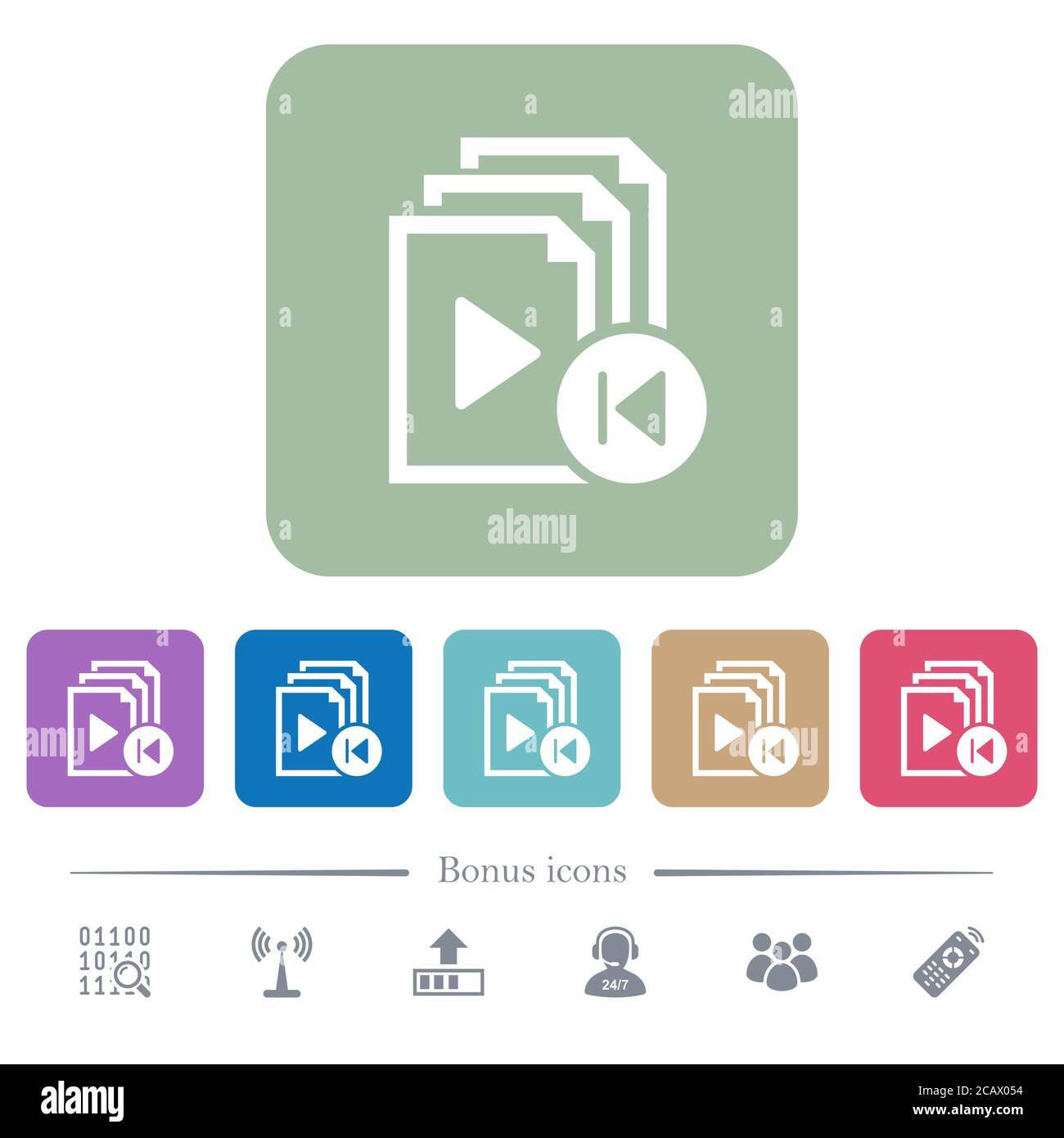 Jump to previous playlist item white flat icons on color rounded square ...