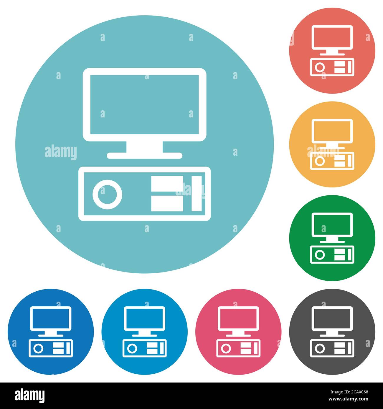 Old personal computer flat white icons on round color backgrounds Stock ...