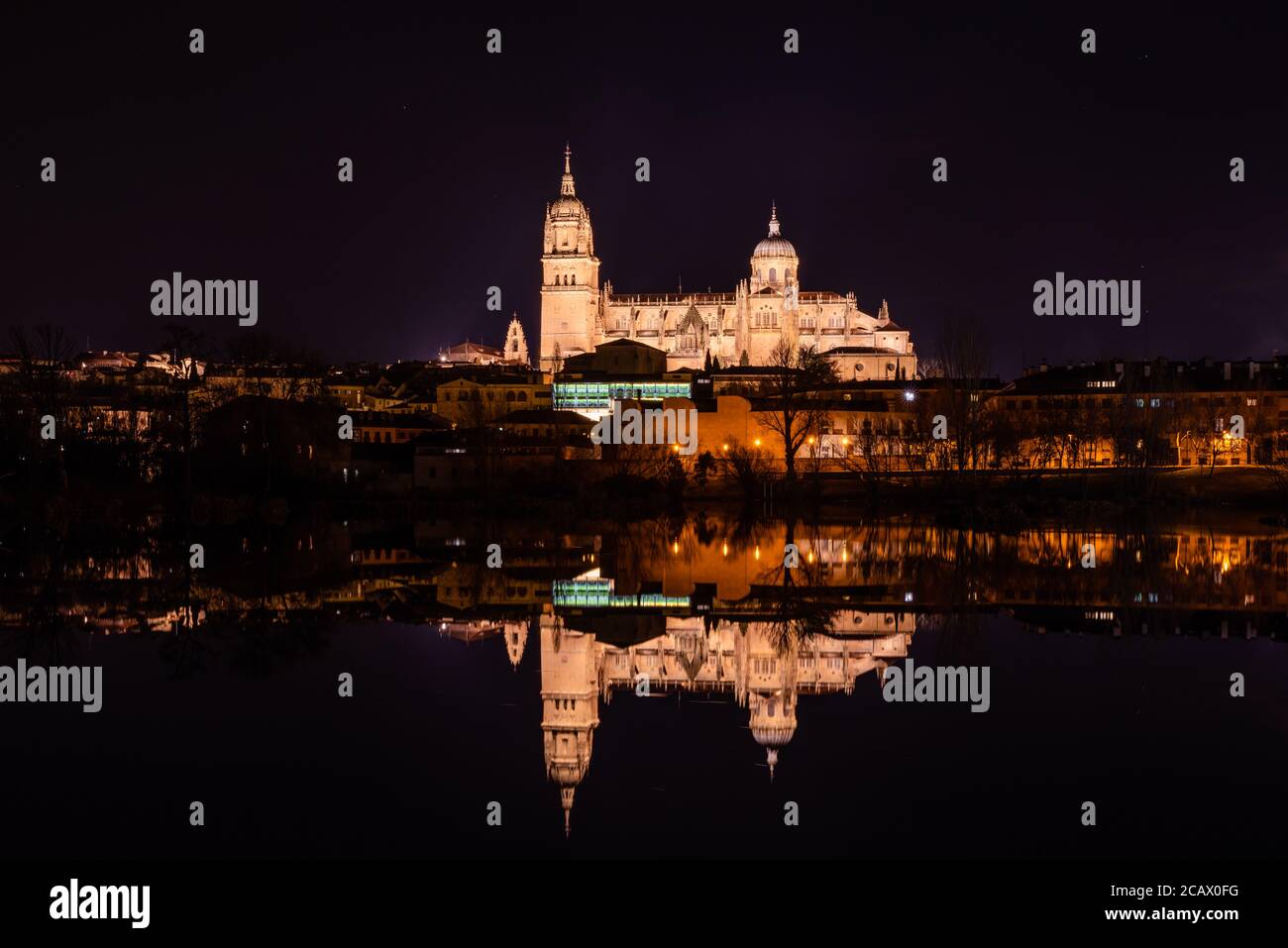 The Cathedral of Salamanca and the river Tormes Stock Photo