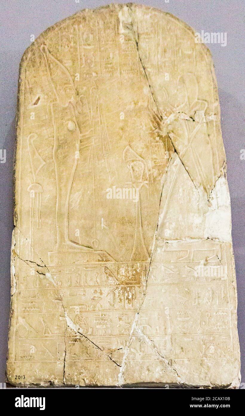 Egypt, Cairo, Egyptian Museum, stele of Pennesuttaui, contemporary of Ramses III. Limestone, from Abydos. Stock Photo