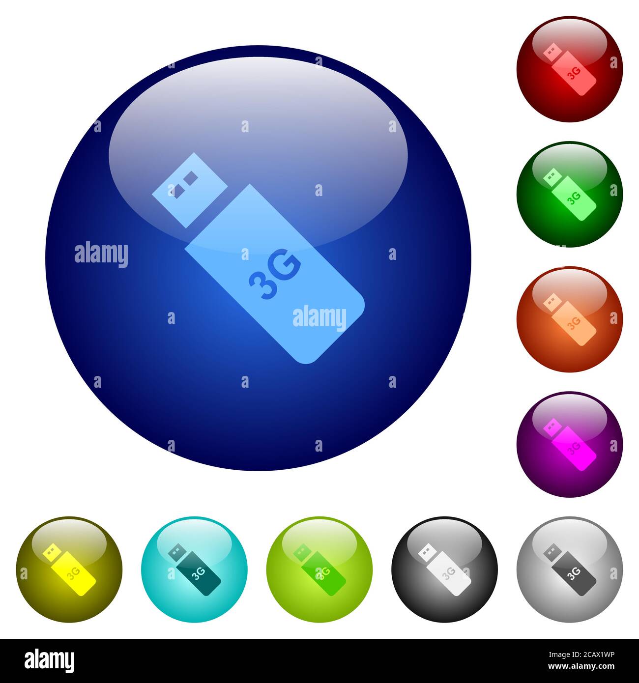 Third generation mobile stick icons on round color glass buttons Stock ...