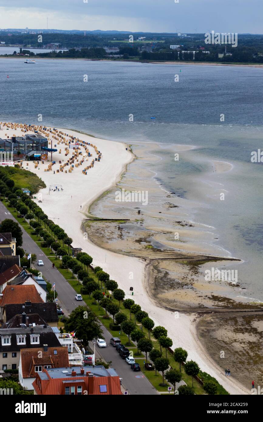 View of the coastline of Laboe, Germany on a cloudy day in summer. Royalty free stock photo. Stock Photo