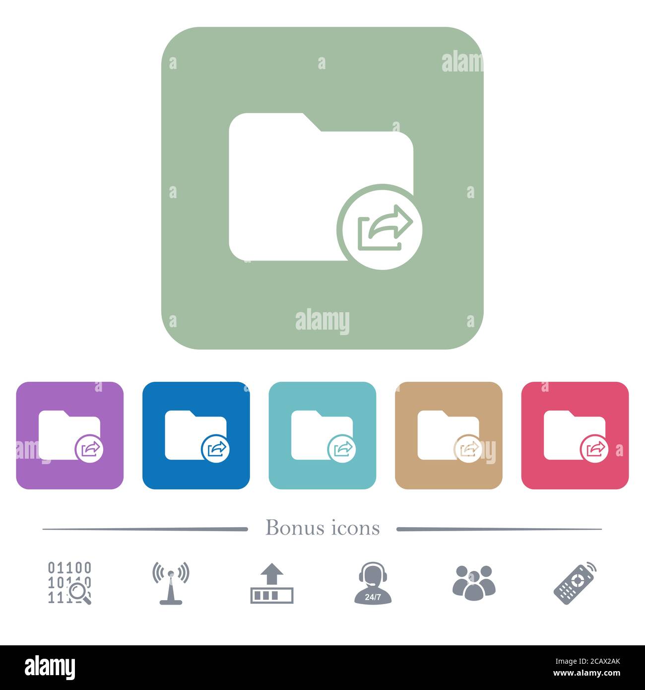 Export directory white flat icons on color rounded square backgrounds. 6 bonus icons included Stock Vector