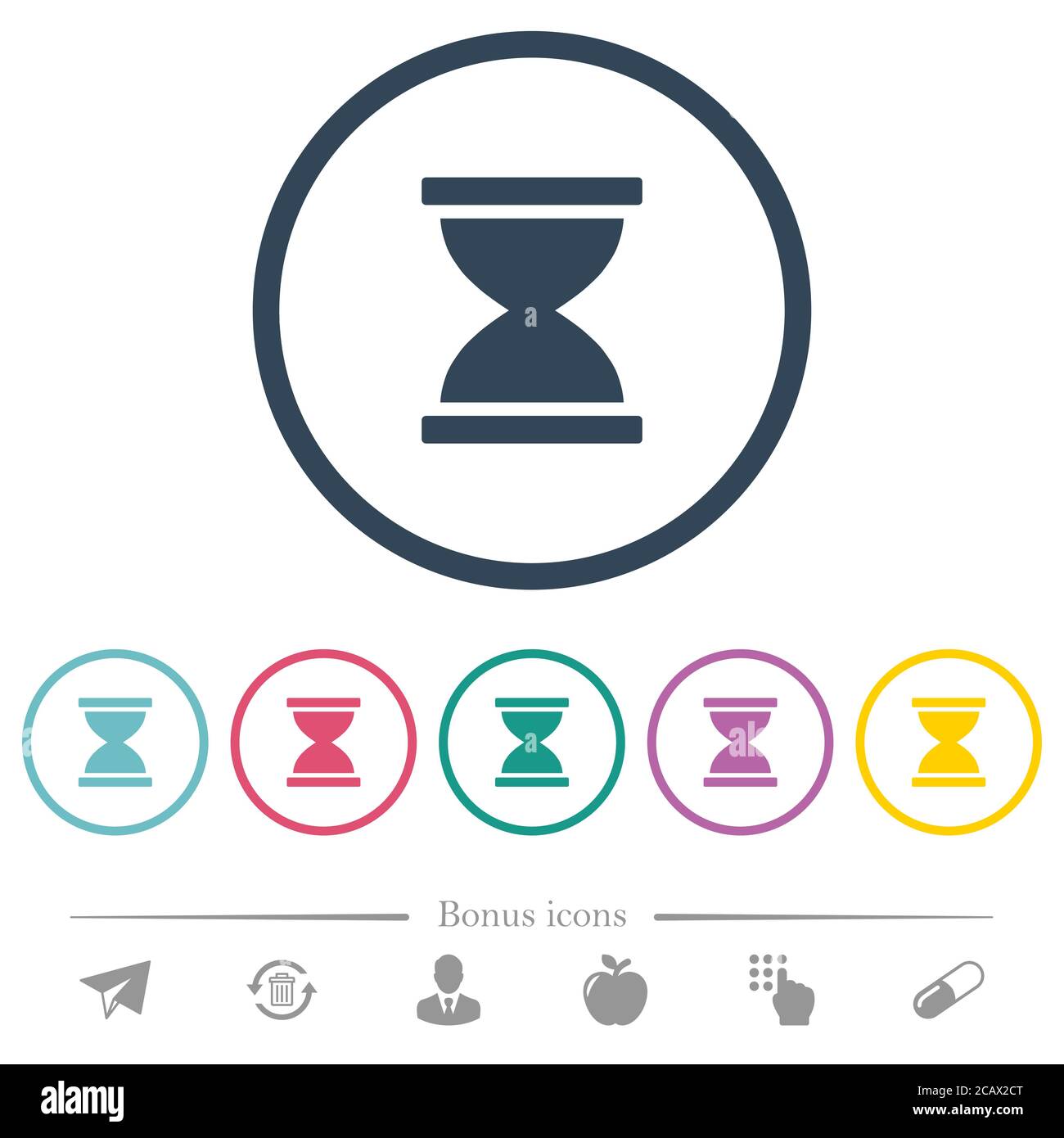 Hourglass flat color icons in round outlines. 6 bonus icons included ...