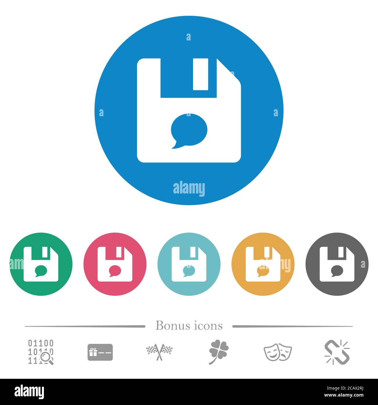 File comment flat white icons on round color backgrounds. 6 bonus icons ...