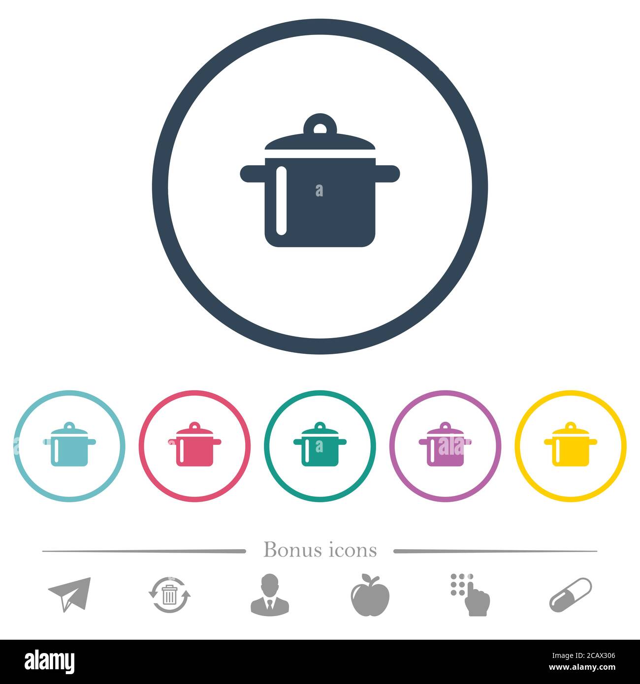 Cooking flat color icons in round outlines. 6 bonus icons included ...