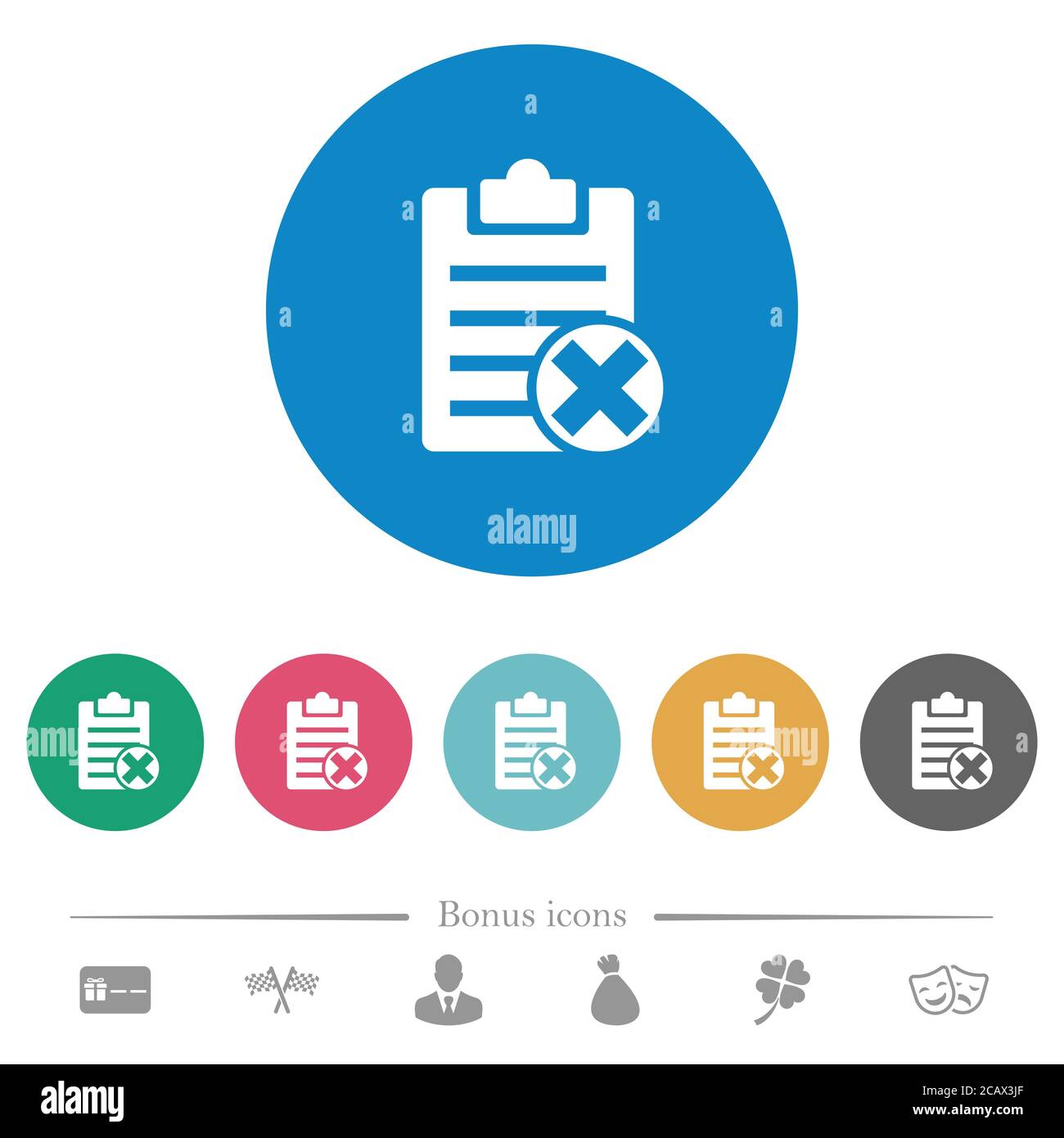 Note cancel flat white icons on round color backgrounds. 6 bonus icons ...
