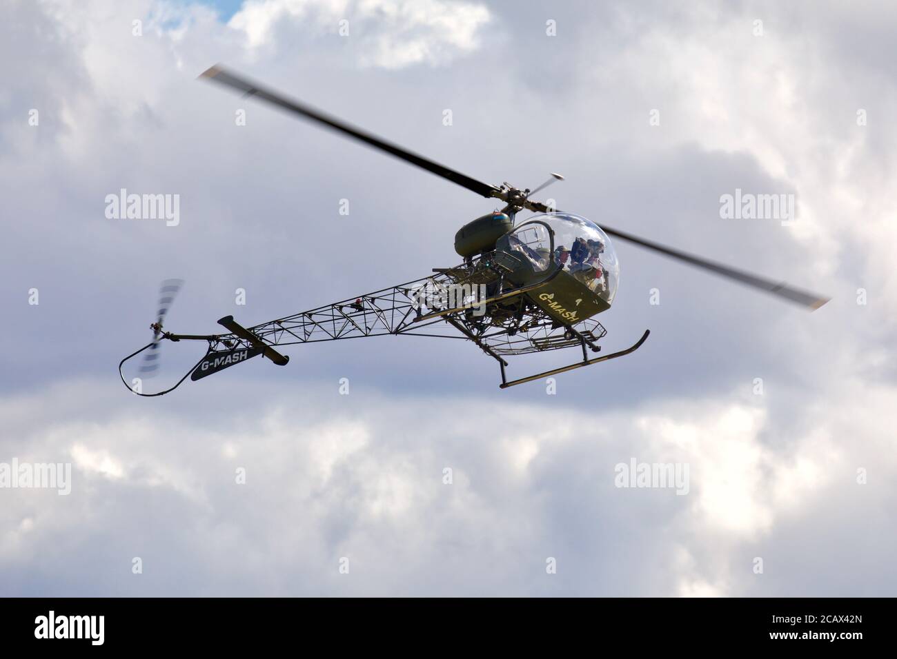 Westland-Bell 47G-4A Sioux (G-MASH) performing at Shuttleworth Drive-in Airshow on the Sunday 2 August 2020 Stock Photo
