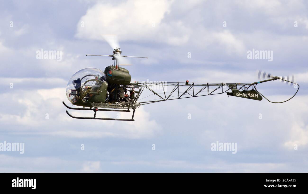 Westland-Bell 47G-4A Sioux (G-MASH) performing at Shuttleworth Drive-in Airshow on the Sunday 2 August 2020 Stock Photo