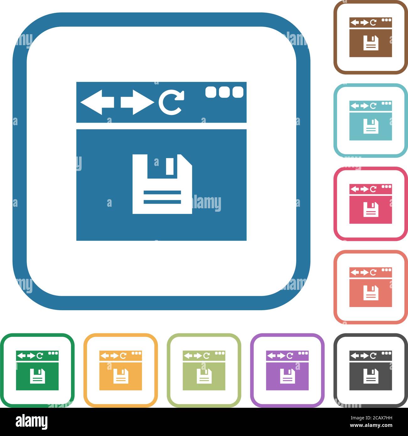 Browser save simple icons in color rounded square frames on white ...