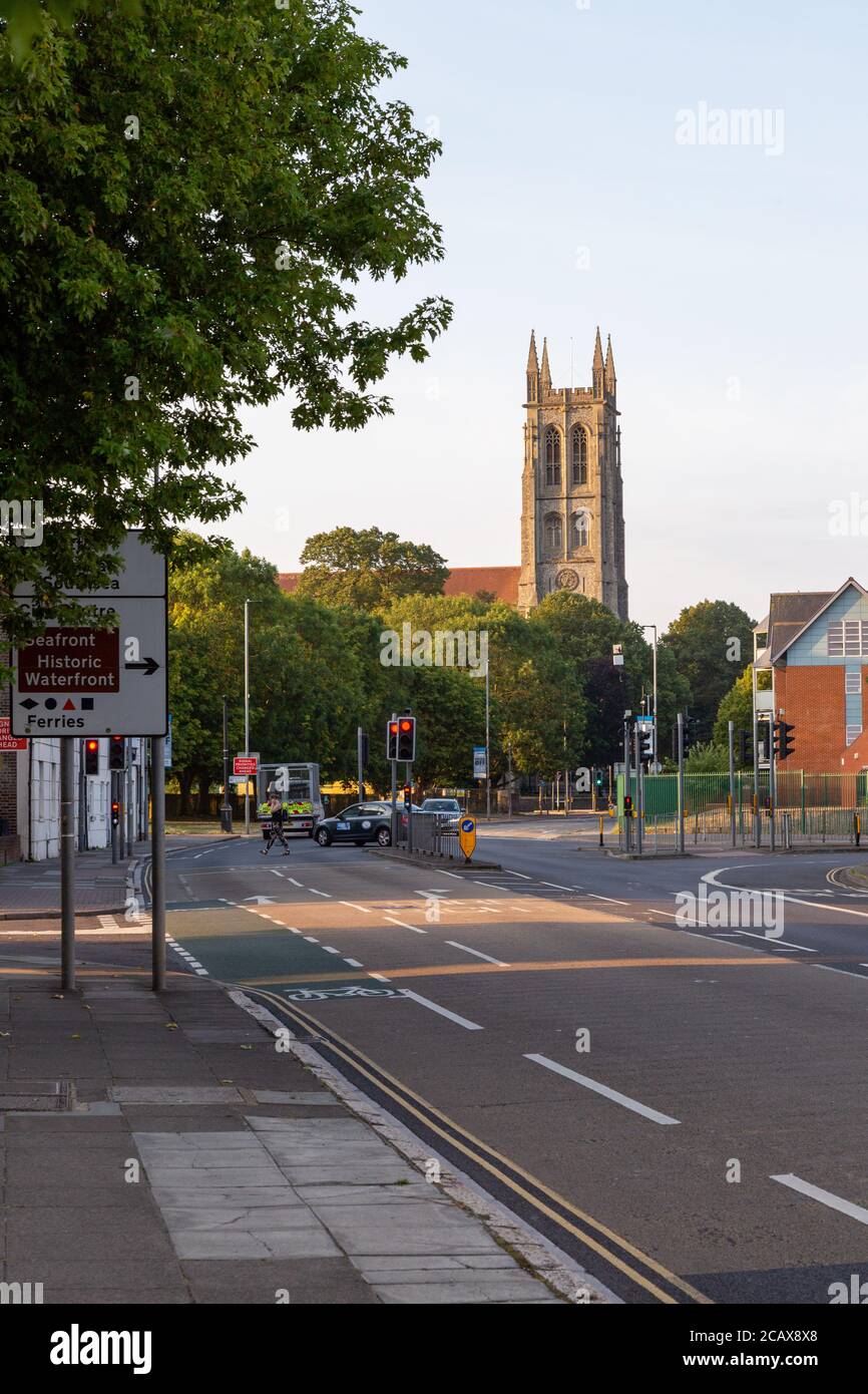 The junction of Lake road and Kingston road in Portsmouth with St Mary