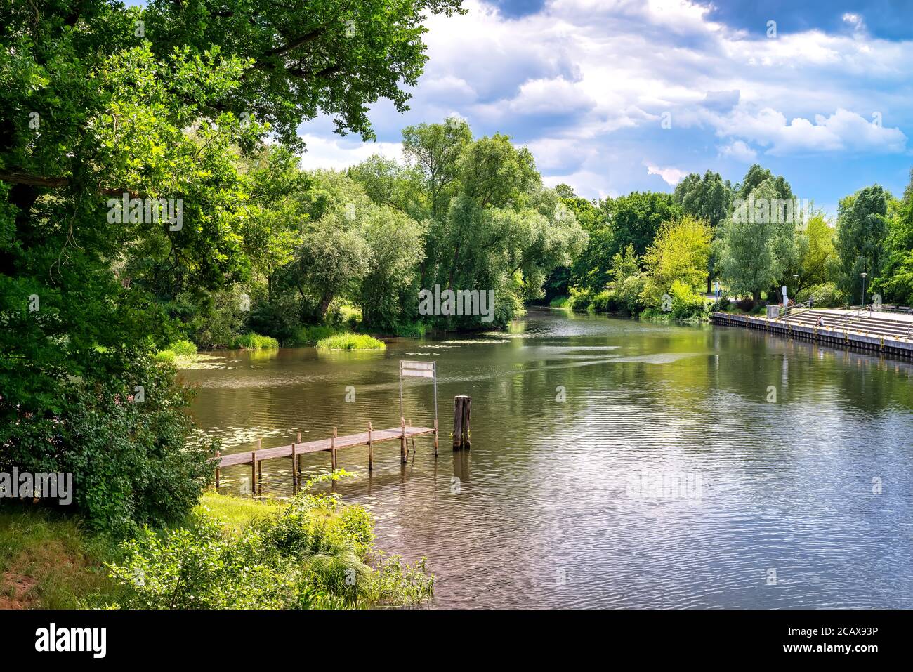 Landscape in Oranienburg with havel river and bank in beautiful sunshine Stock Photo