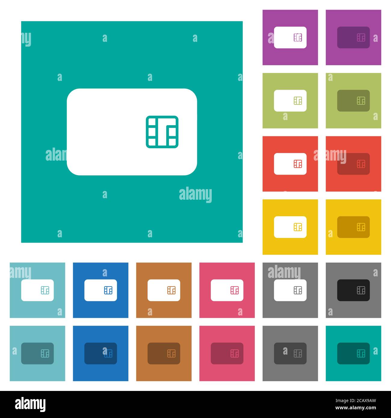 Chip card multi colored flat icons on plain square backgrounds ...