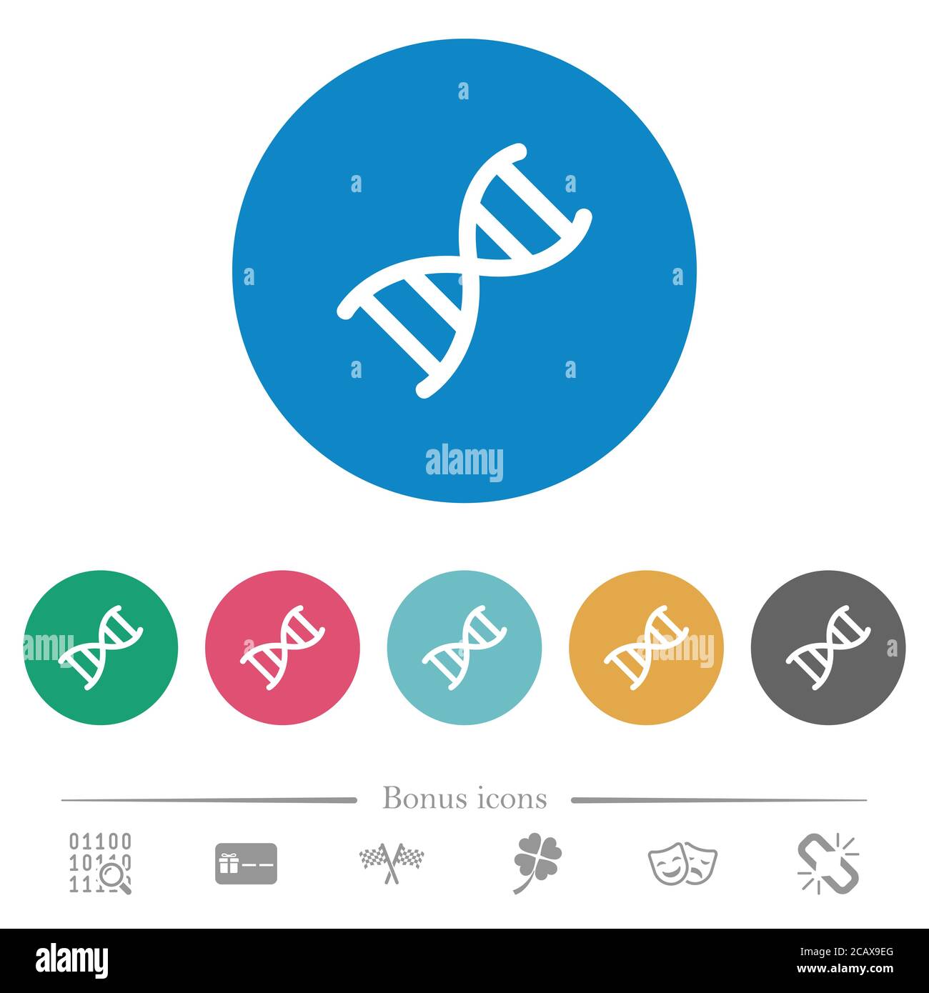 DNA molecule flat white icons on round color backgrounds. 6 bonus icons ...