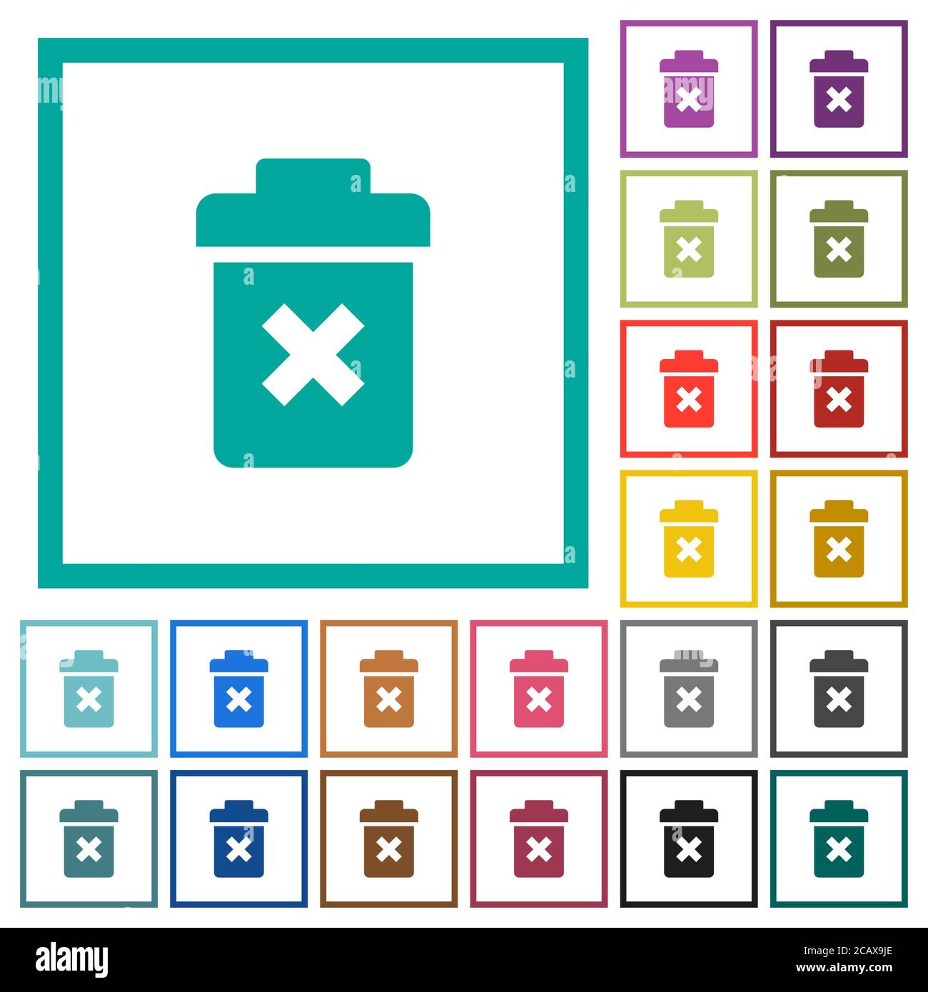 Delete flat color icons with quadrant frames on white background Stock ...