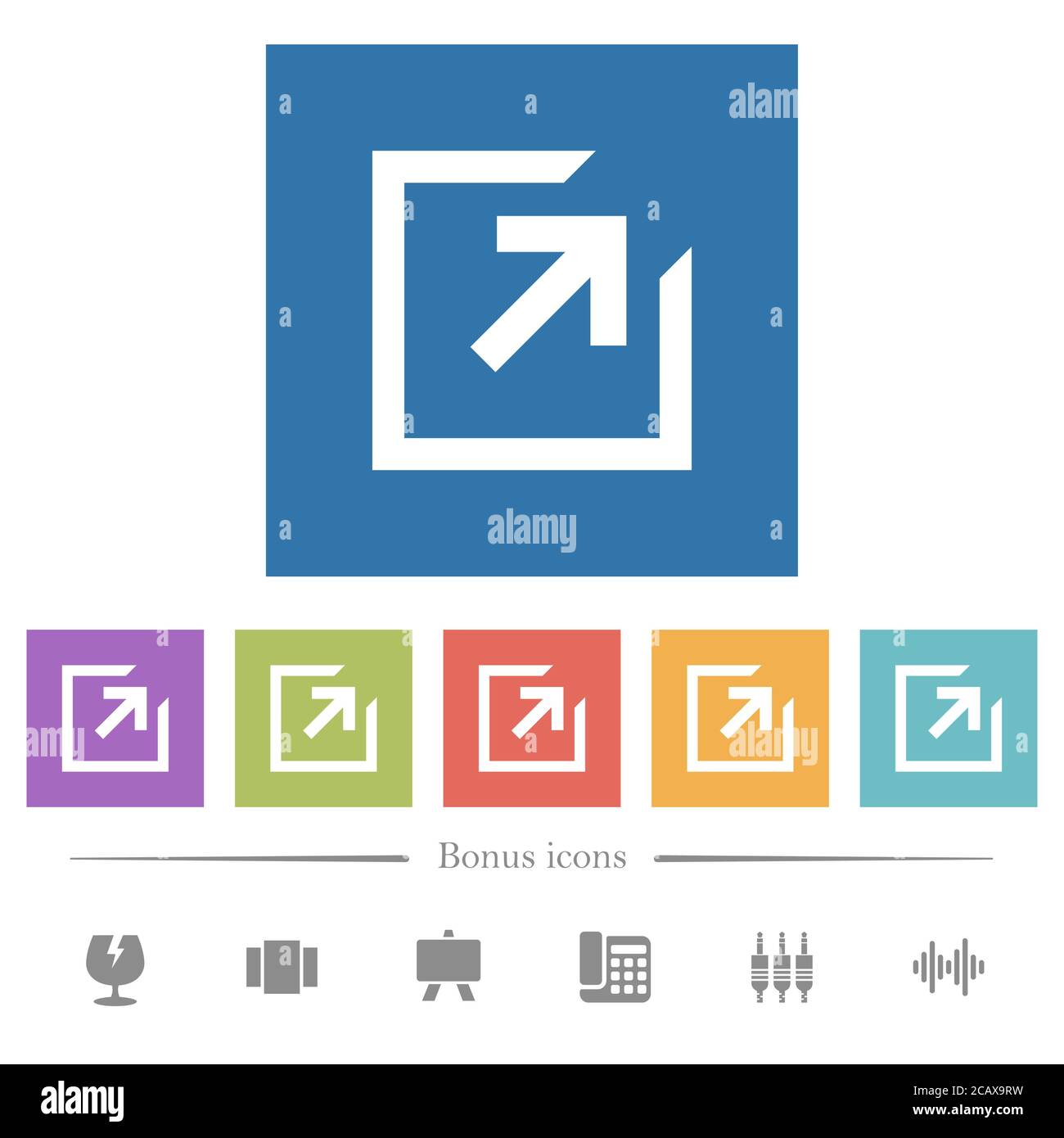 Export with inner arrow flat white icons in square backgrounds. 6 bonus ...