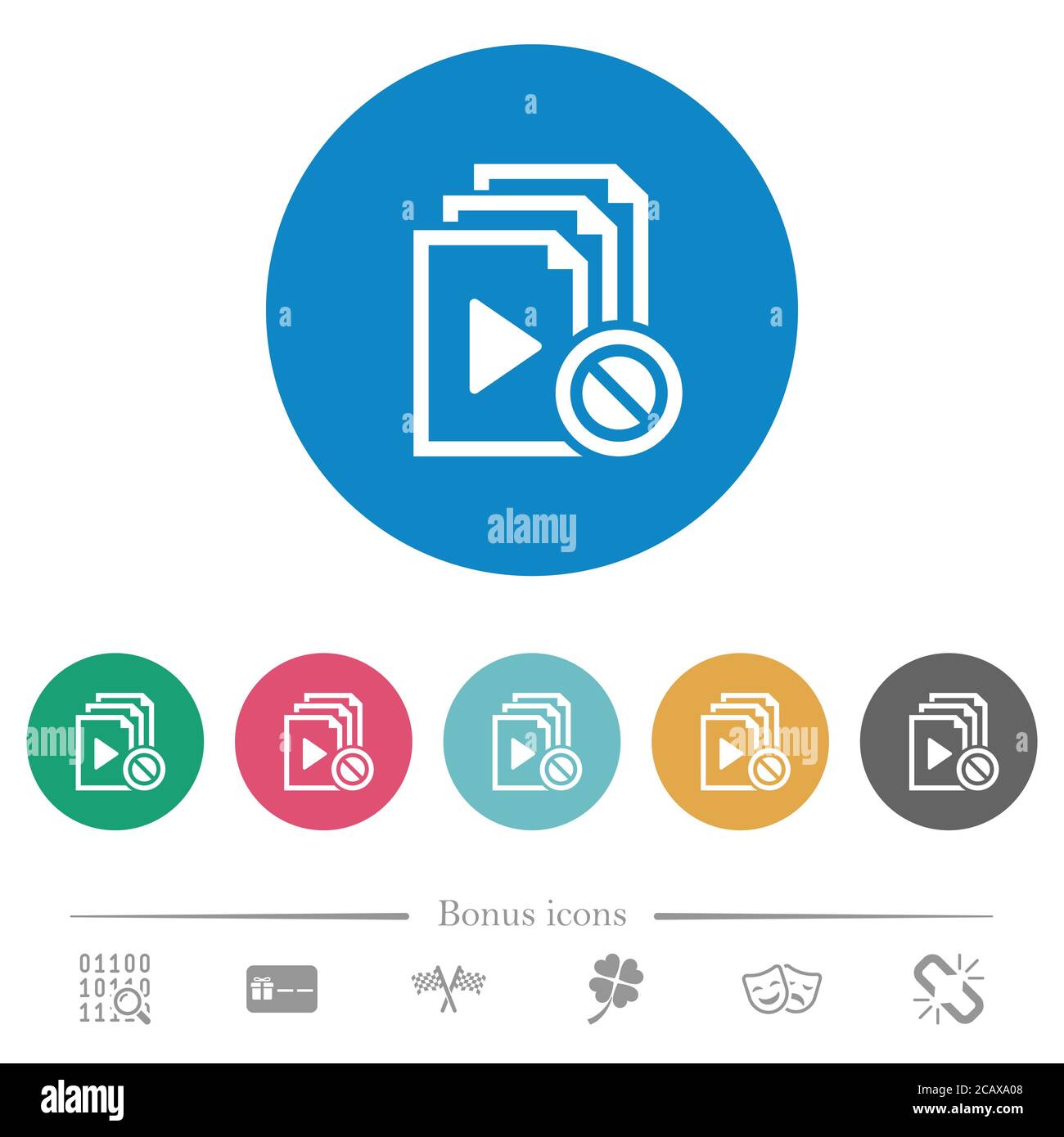 Disabled playlist flat white icons on round color backgrounds. 6 bonus ...