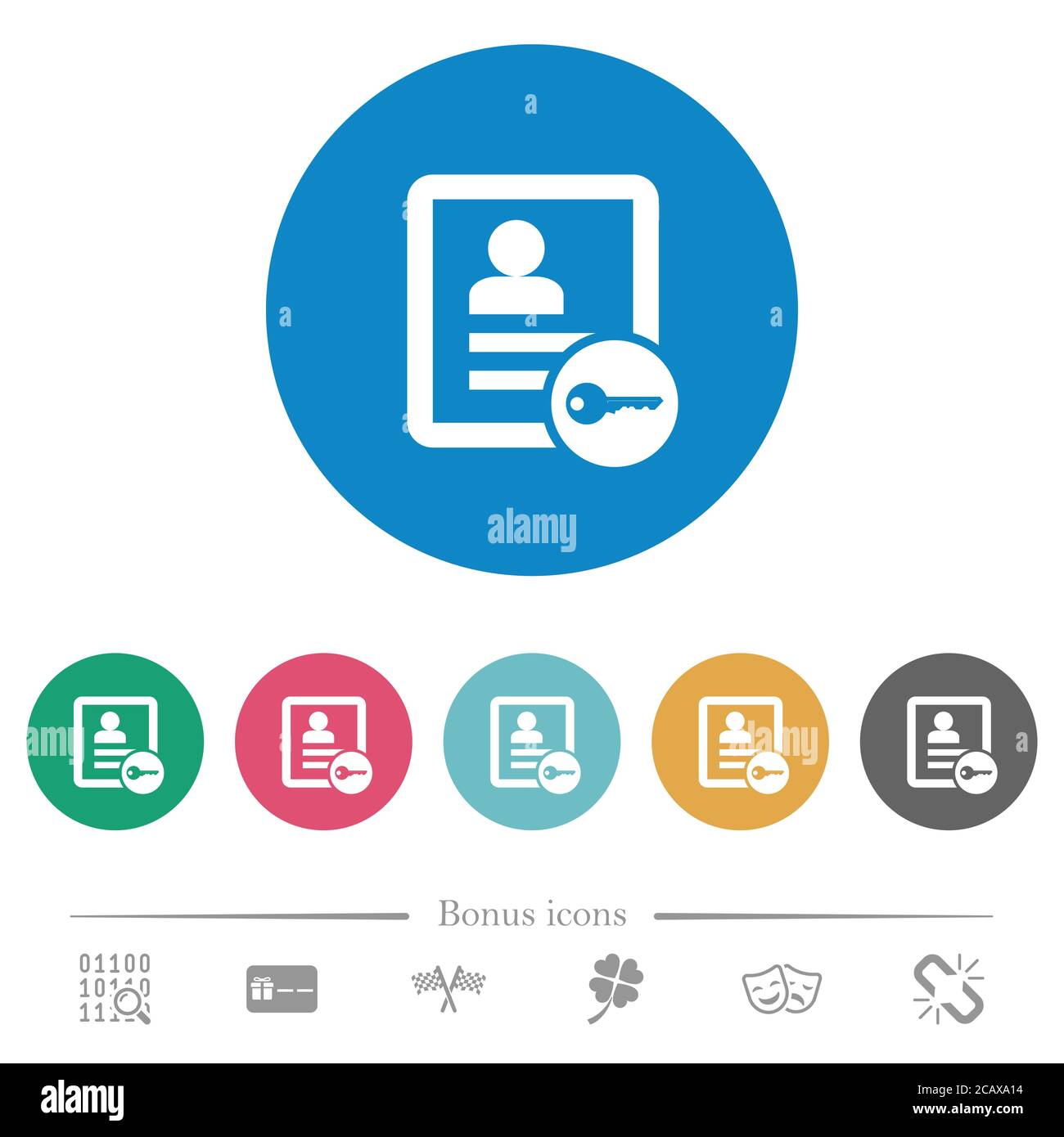 Secure contact flat white icons on round color backgrounds. 6 bonus ...