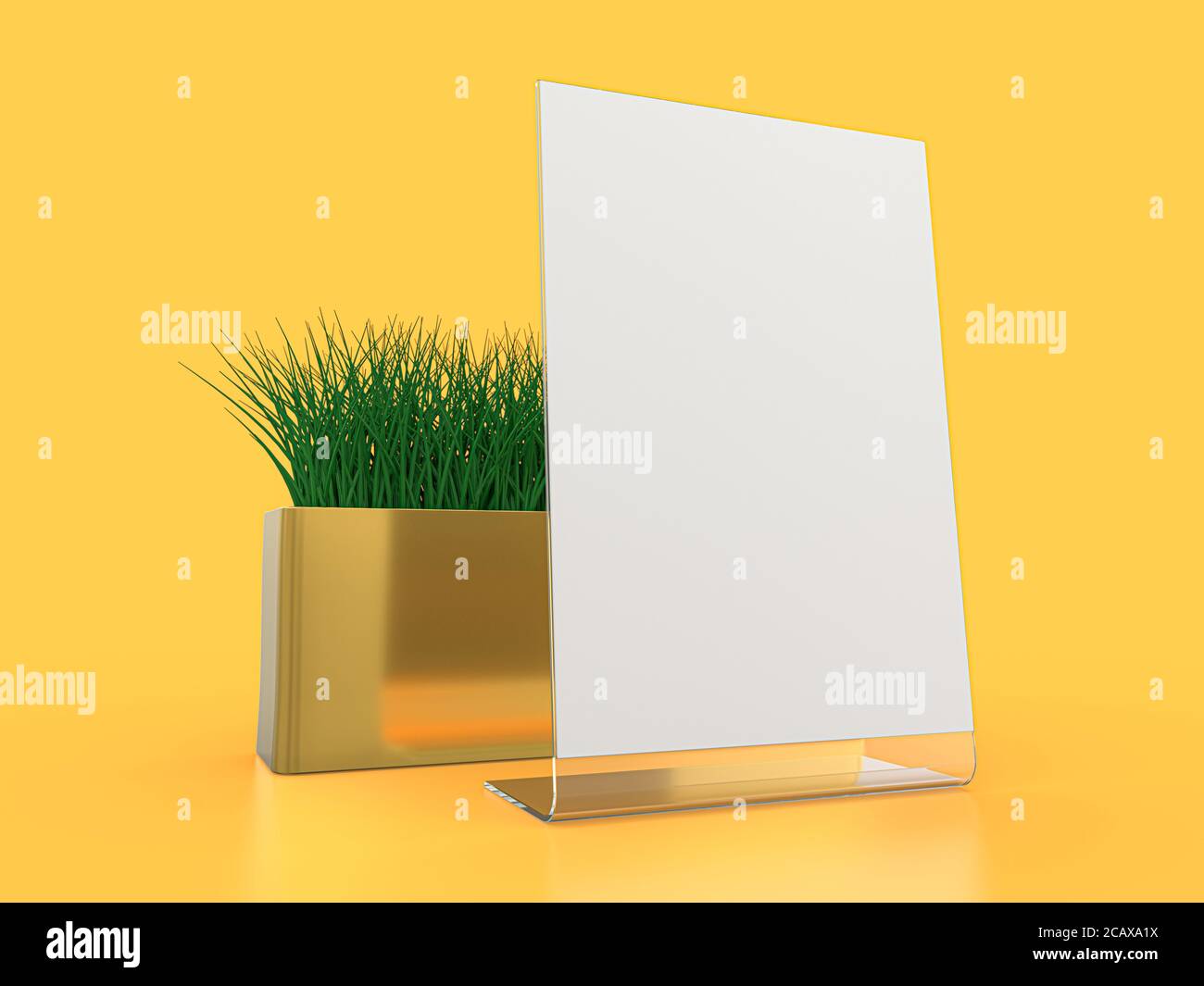 Blank paper Table Tent. Mockup on yellow background. 3D rendering Stock ...