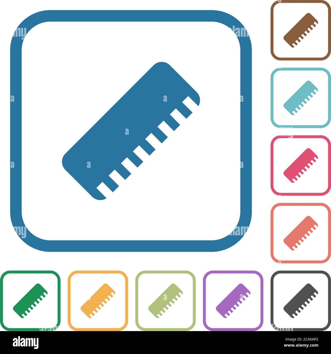 Ruler simple icons in color rounded square frames on white background ...