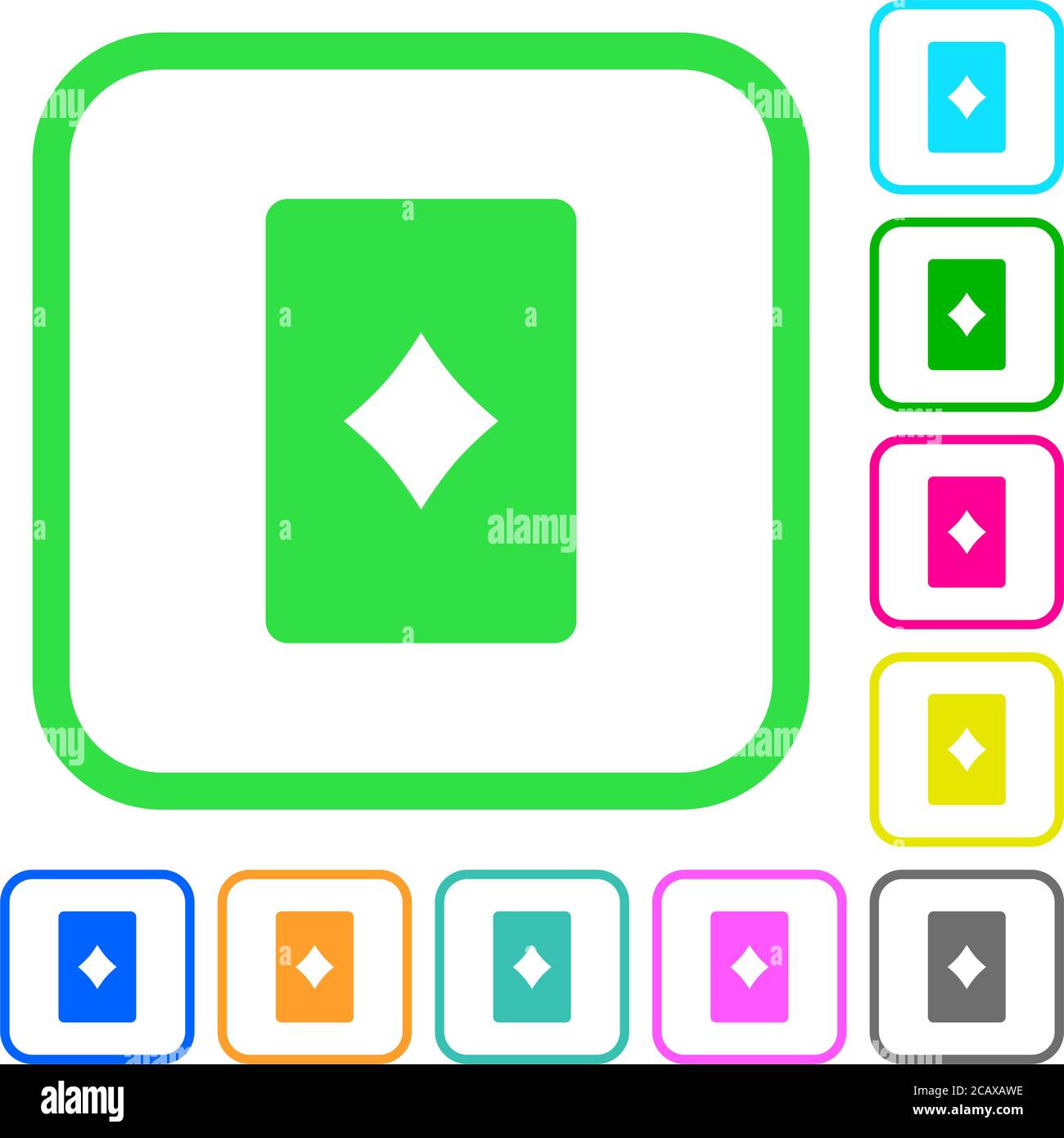 Diamond card symbol vivid colored flat icons in curved borders on white
