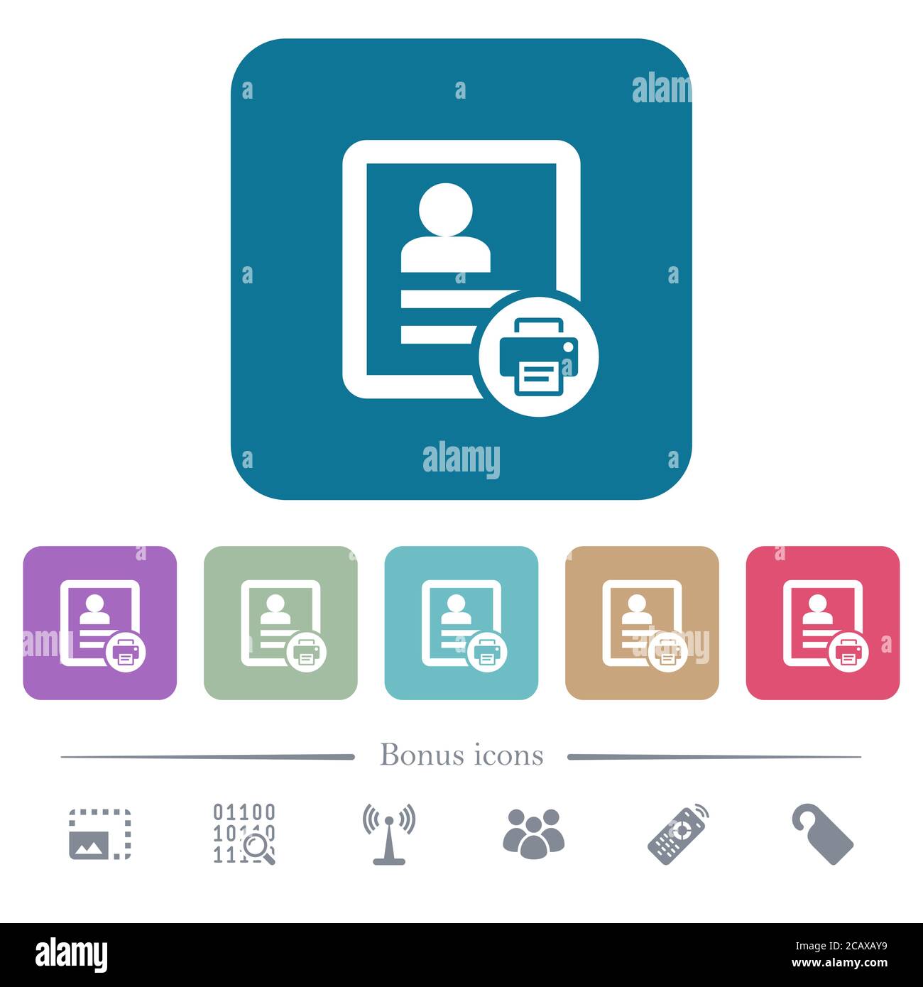 Print contact white flat icons on color rounded square backgrounds. 6 ...