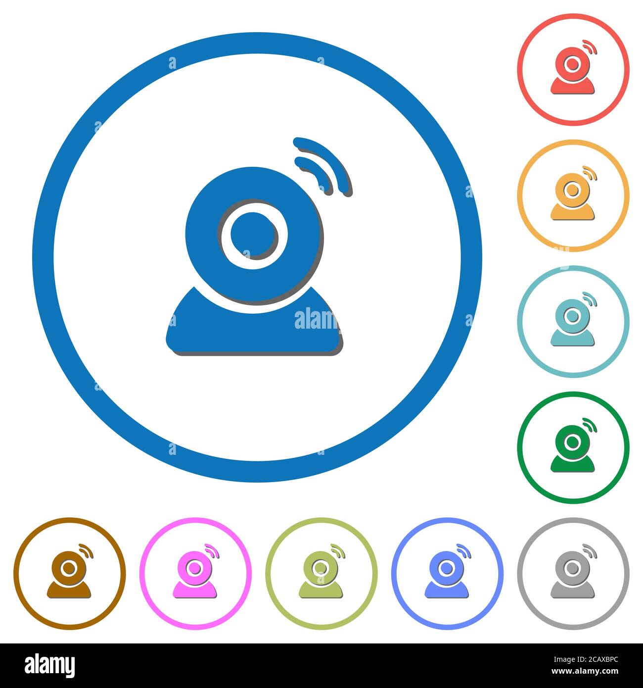 Wireless camera flat color vector icons with shadows in round outlines ...