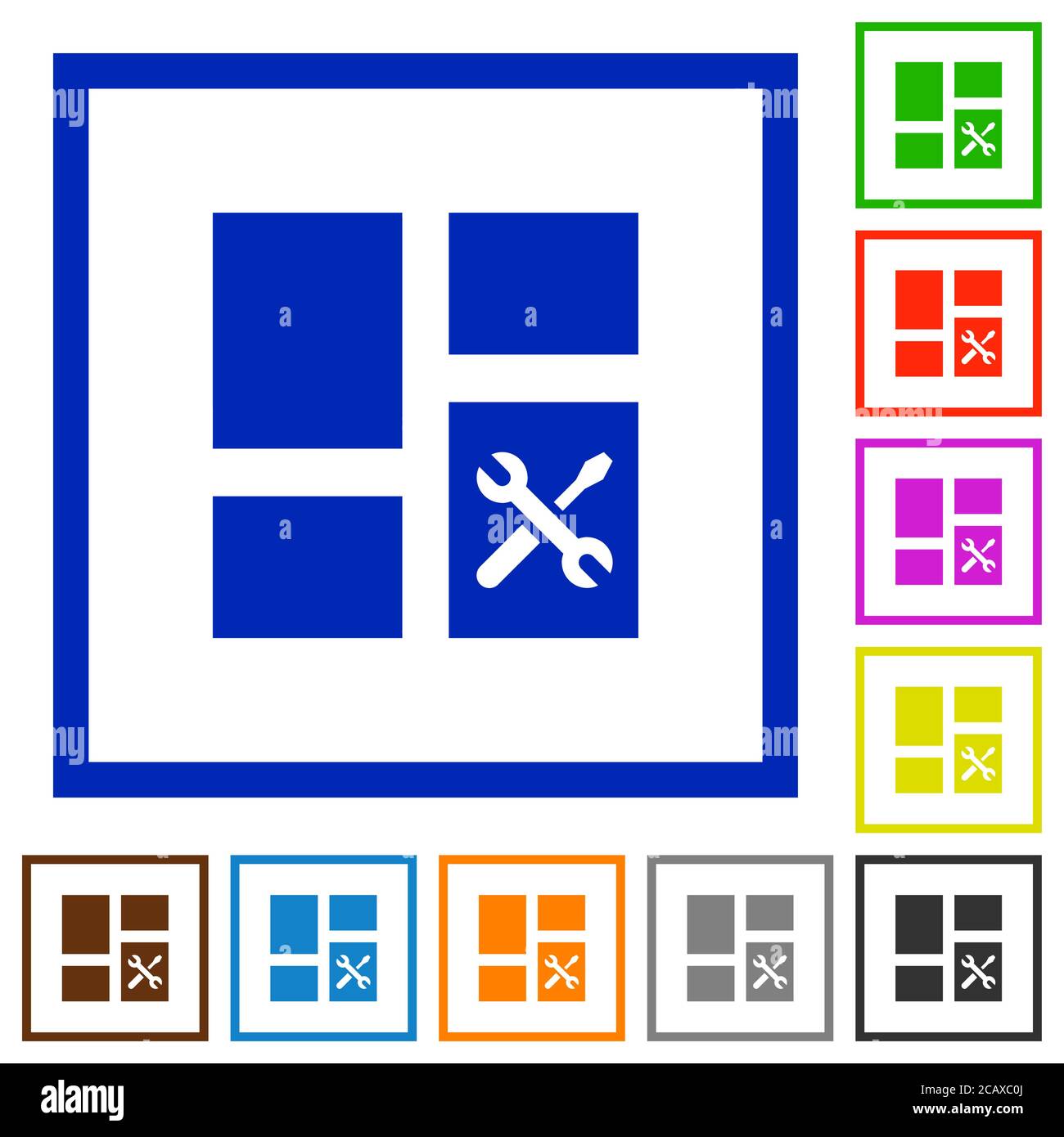 Dashboard tools flat color icons in square frames on white background Stock Vector