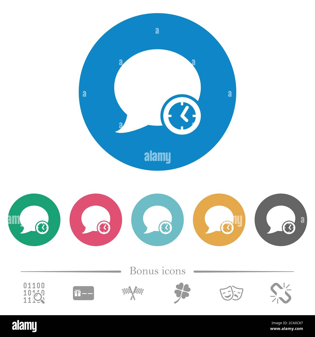 Blog comment time flat white icons on round color backgrounds. 6 bonus ...