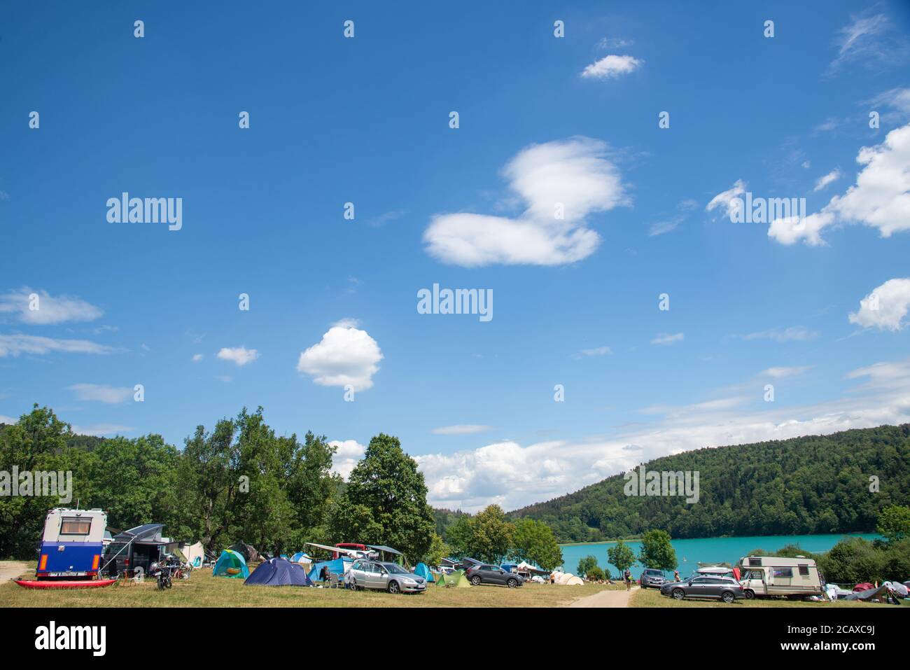 campsite at Lac de Narlay in Jura, France Stock Photo