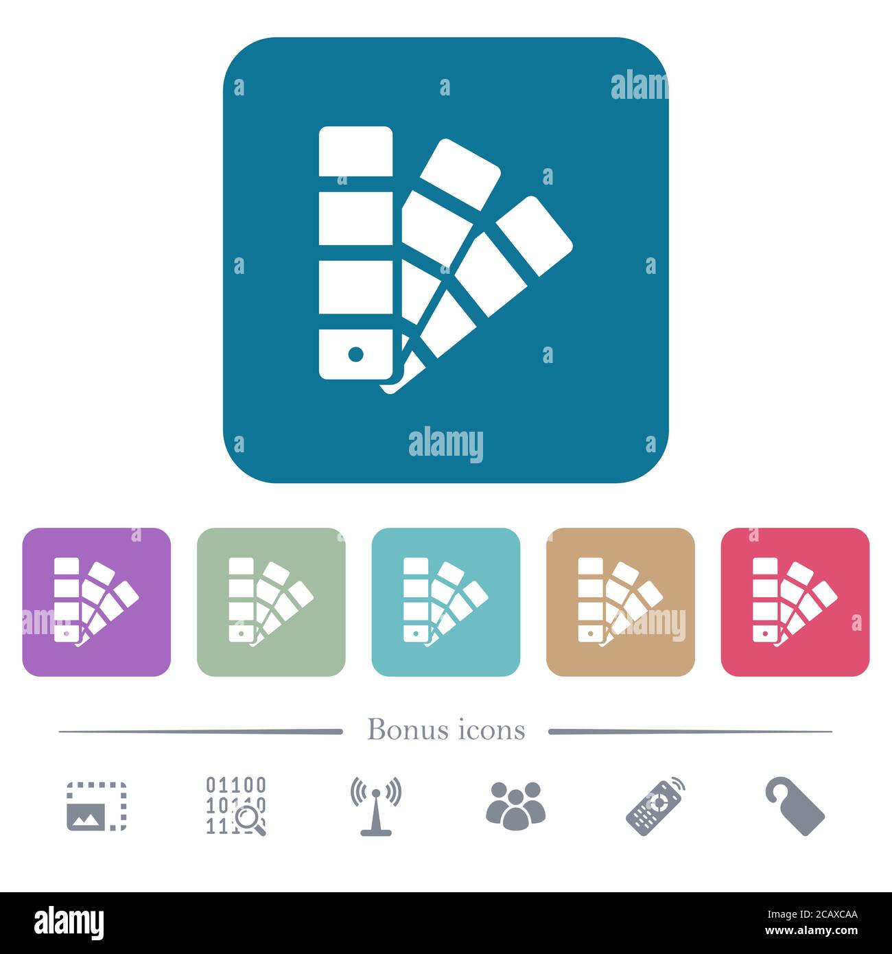 Color swatch white flat icons on color rounded square backgrounds. 6 ...