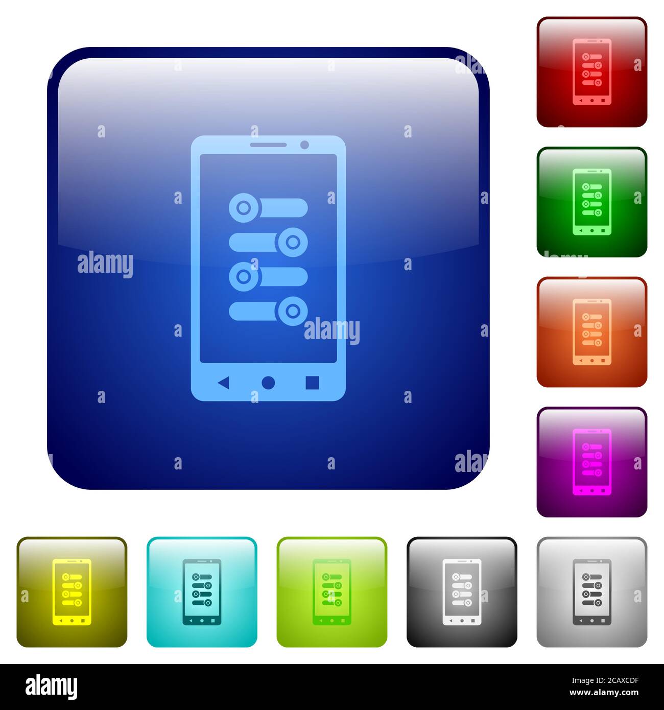 Mobile fine tune icons in rounded square color glossy button set Stock Vector