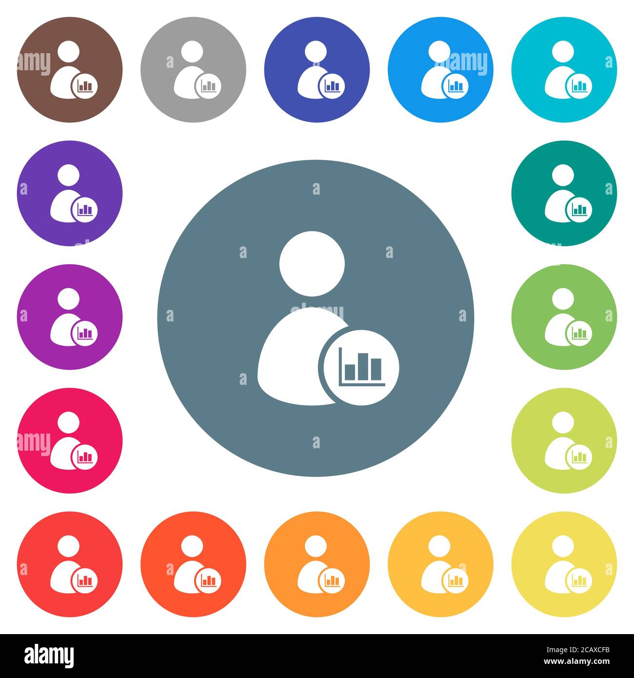 User account statistics flat white icons on round color backgrounds. 17 ...