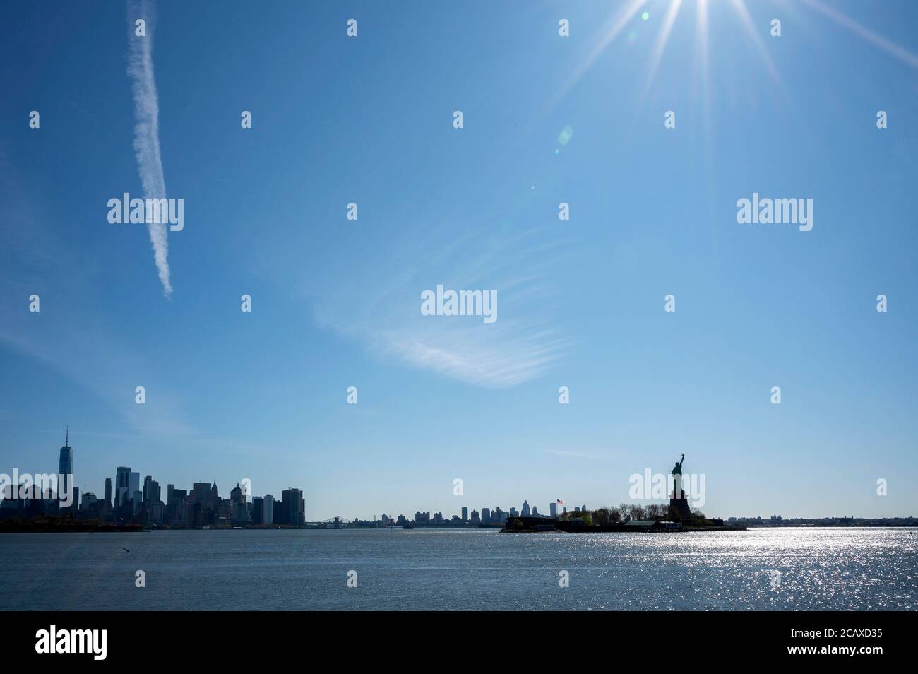 Jersey City and NYC, Ellis Island and Statue of Liberty as seen from Liberty State Park Stock Photo