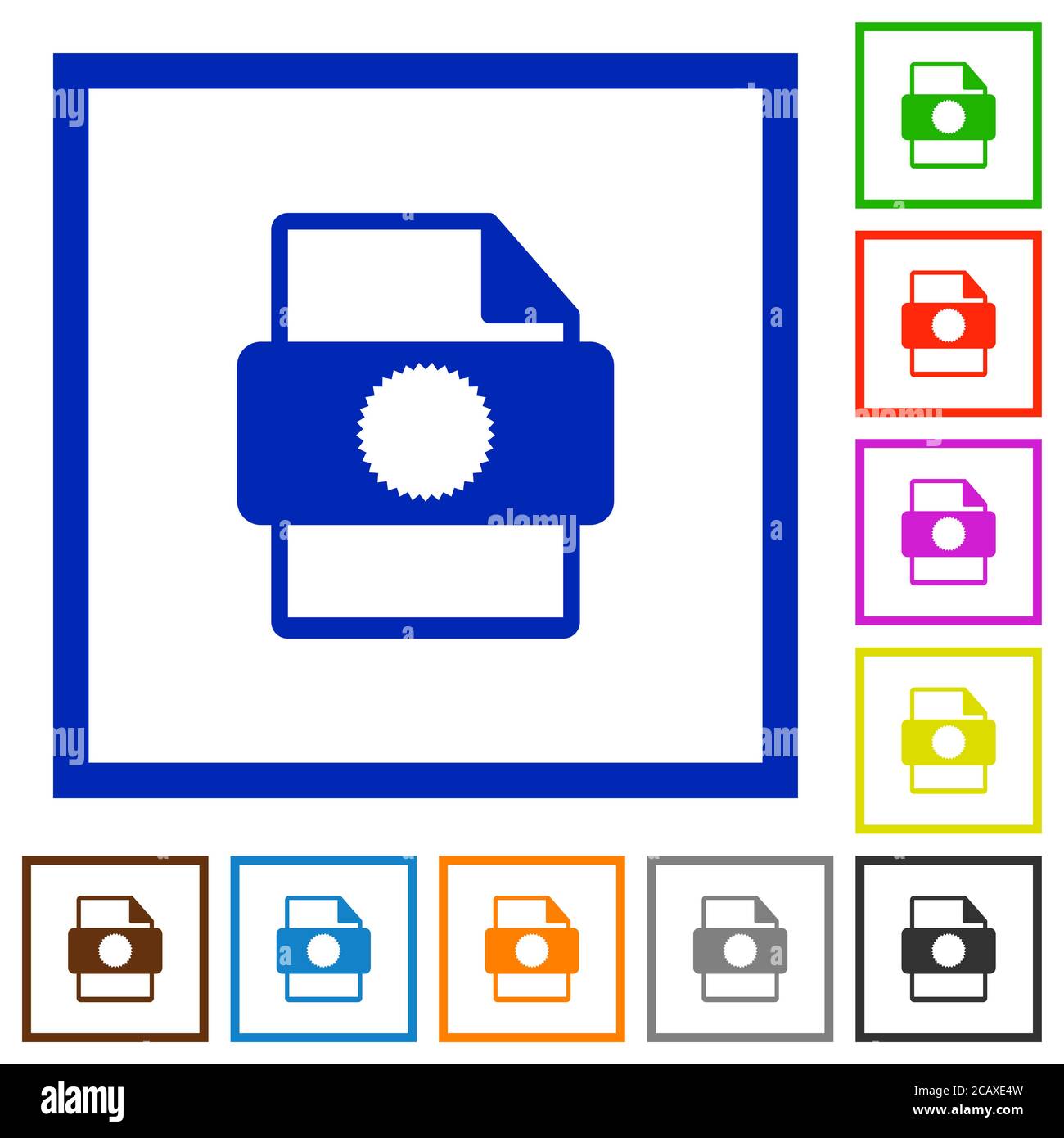Certificate file flat color icons in square frames on white background ...
