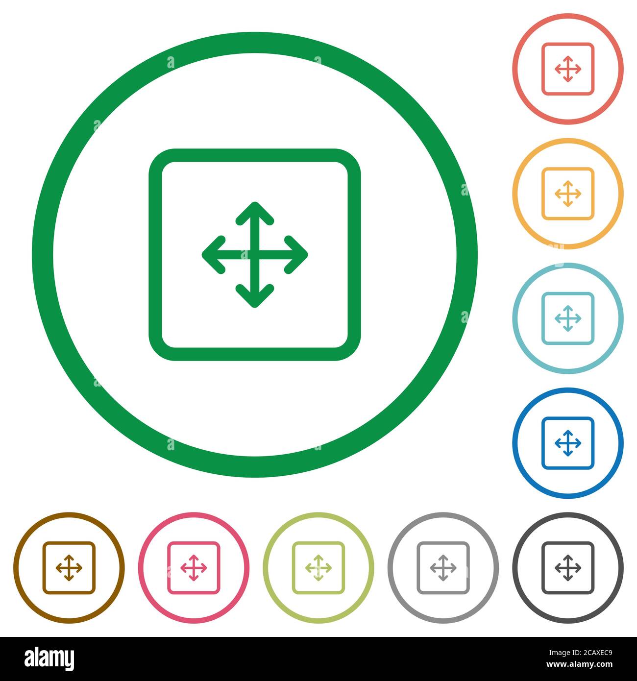 Drag object flat color icons in round outlines on white background ...