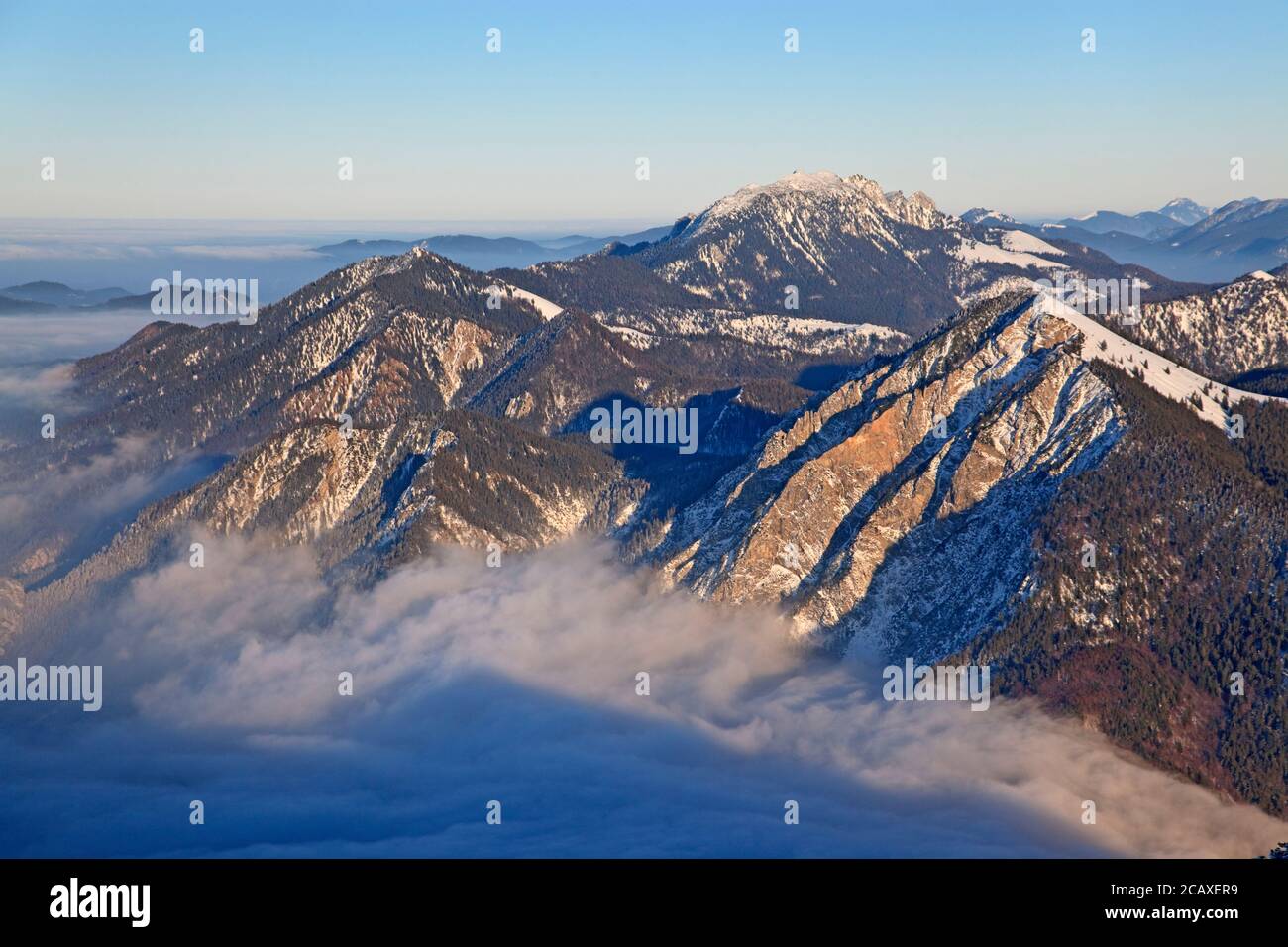 geography / travel, Germany, Bavaria, Herzogstand (peak), view from the Herzogstand (peak) to East, Jo, Additional-Rights-Clearance-Info-Not-Available Stock Photo