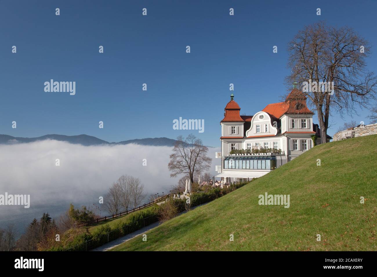 geography / travel, Germany, Bavaria, Tegernsee, that Sengerschloss of the hotel Tegernsee at Tegernse, Additional-Rights-Clearance-Info-Not-Available Stock Photo