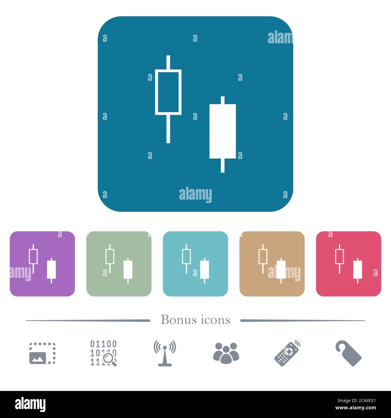 Two candlesticks white flat icons on color rounded square backgrounds ...