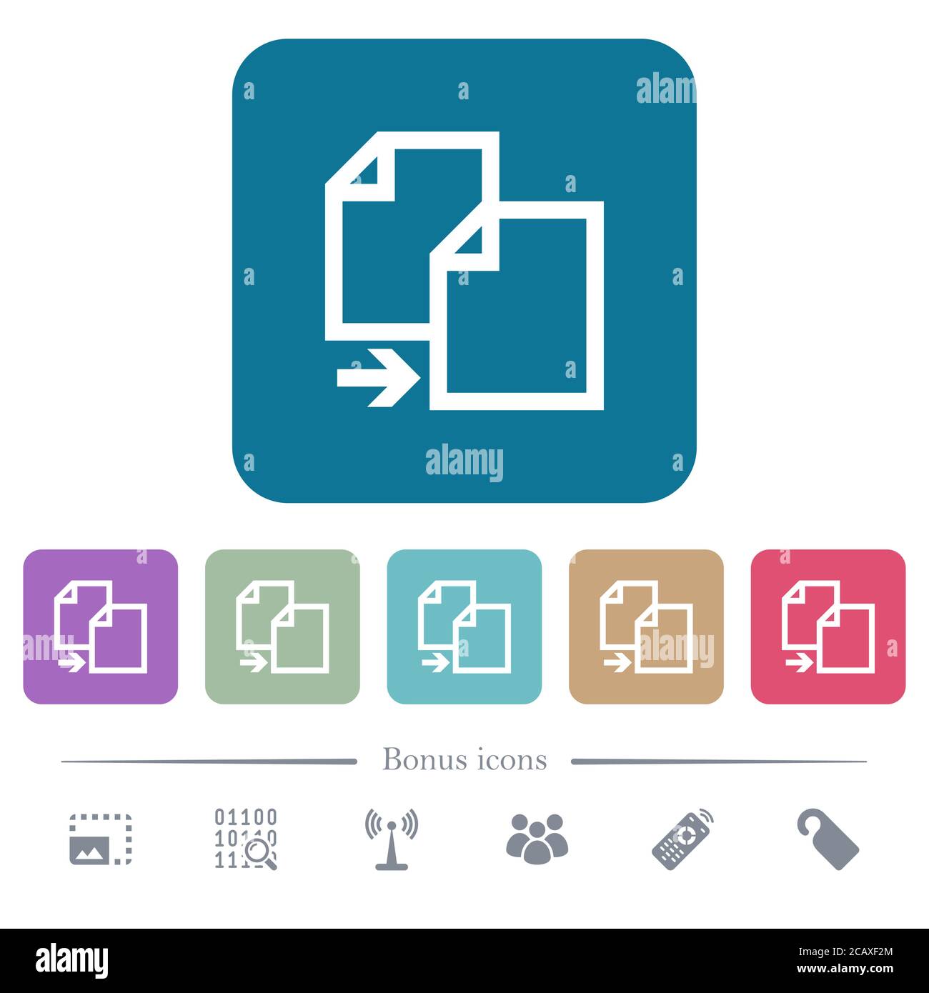 Copy item white flat icons on color rounded square backgrounds. 6 bonus ...