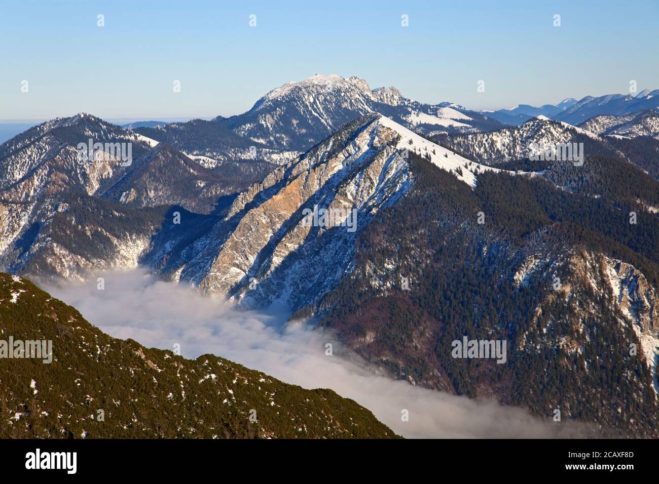 geography / travel, Germany, Bavaria, Herzogstand (peak), view from the Herzogstand (peak) to East, Jo, Additional-Rights-Clearance-Info-Not-Available Stock Photo