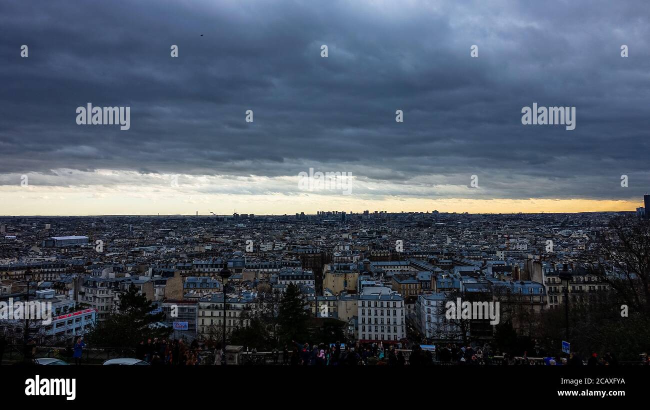 CITY OF PARIS UNDER DARK CLOUDS Stock Photo