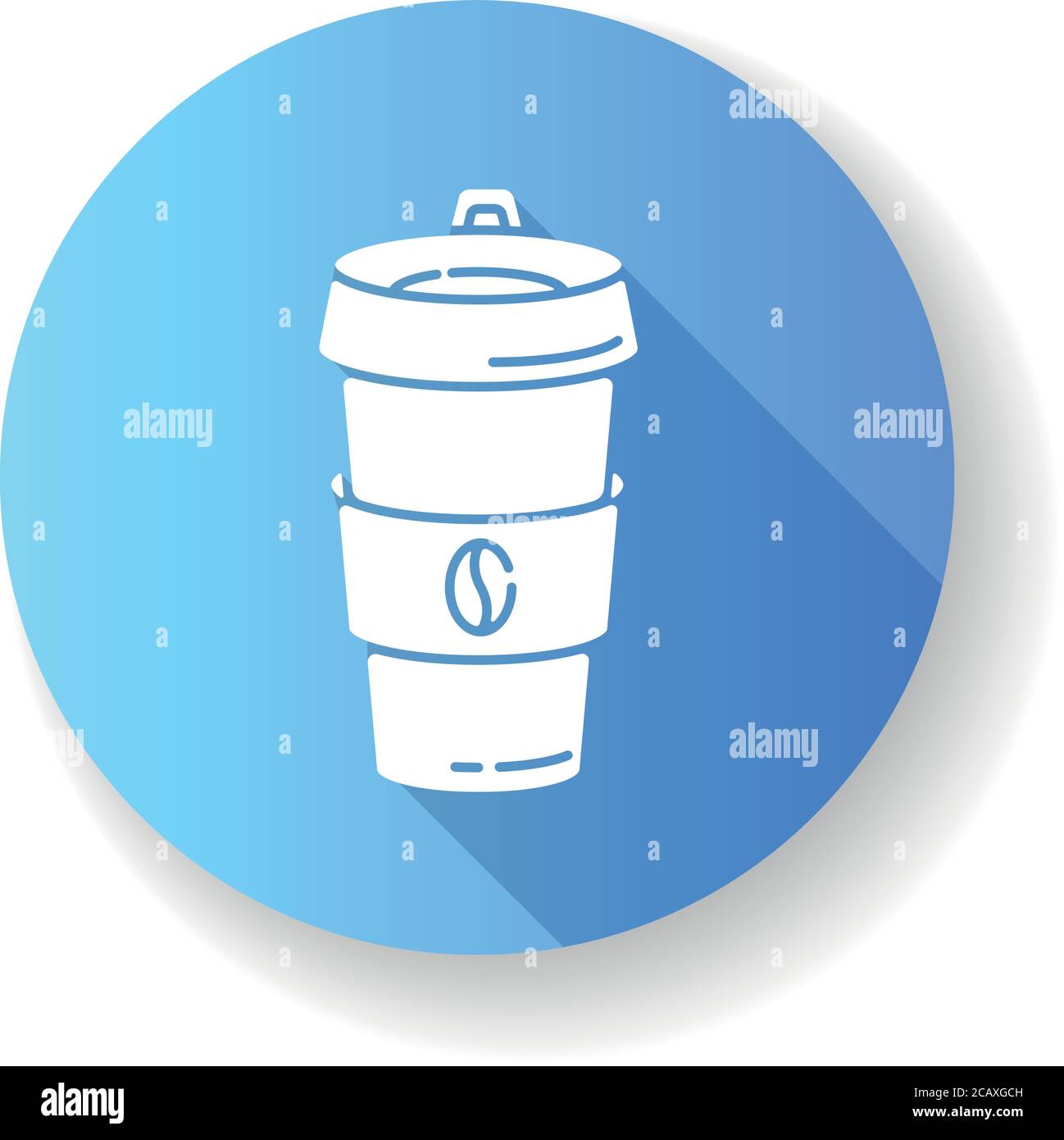 Reusable coffee cup blue flat design long shadow glyph icon. Biodegradable container for drinks. Coffee break, responsible consumption. Paper cup with Stock Vector