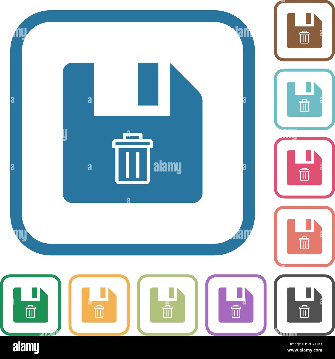 Delete file simple icons in color rounded square frames on white ...