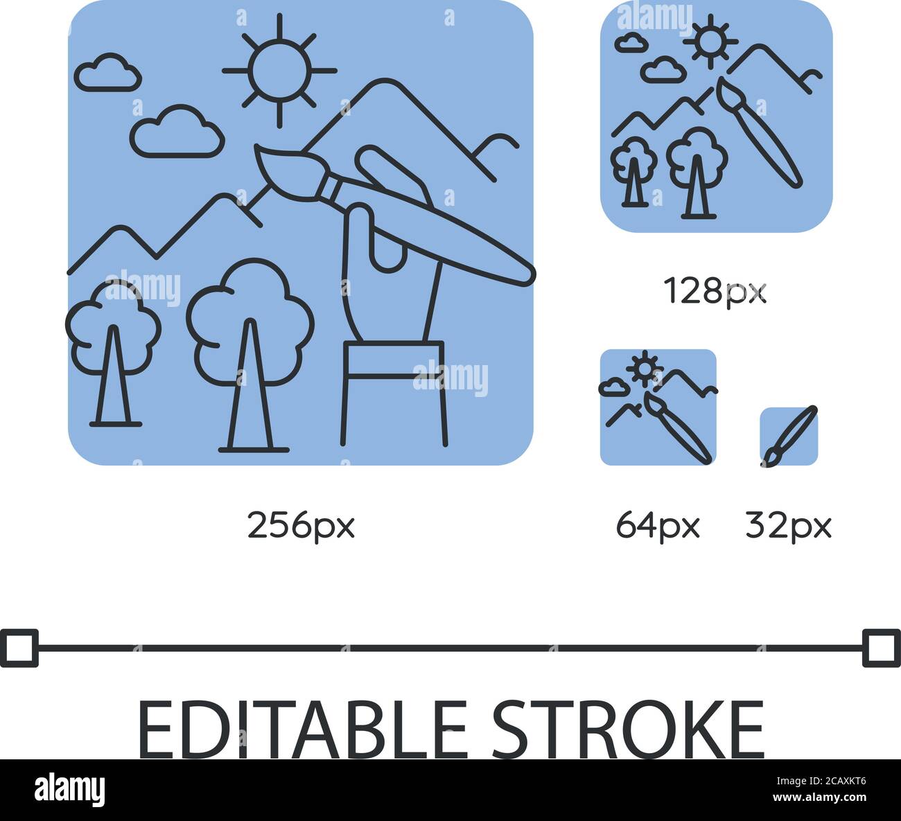 Illustrator artist blue linear icons set. Decorator, traditional art ...