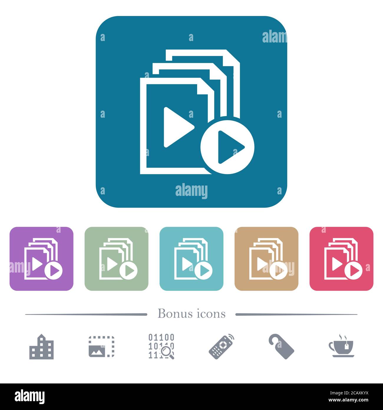 Start playlist white flat icons on color rounded square backgrounds. 6 ...