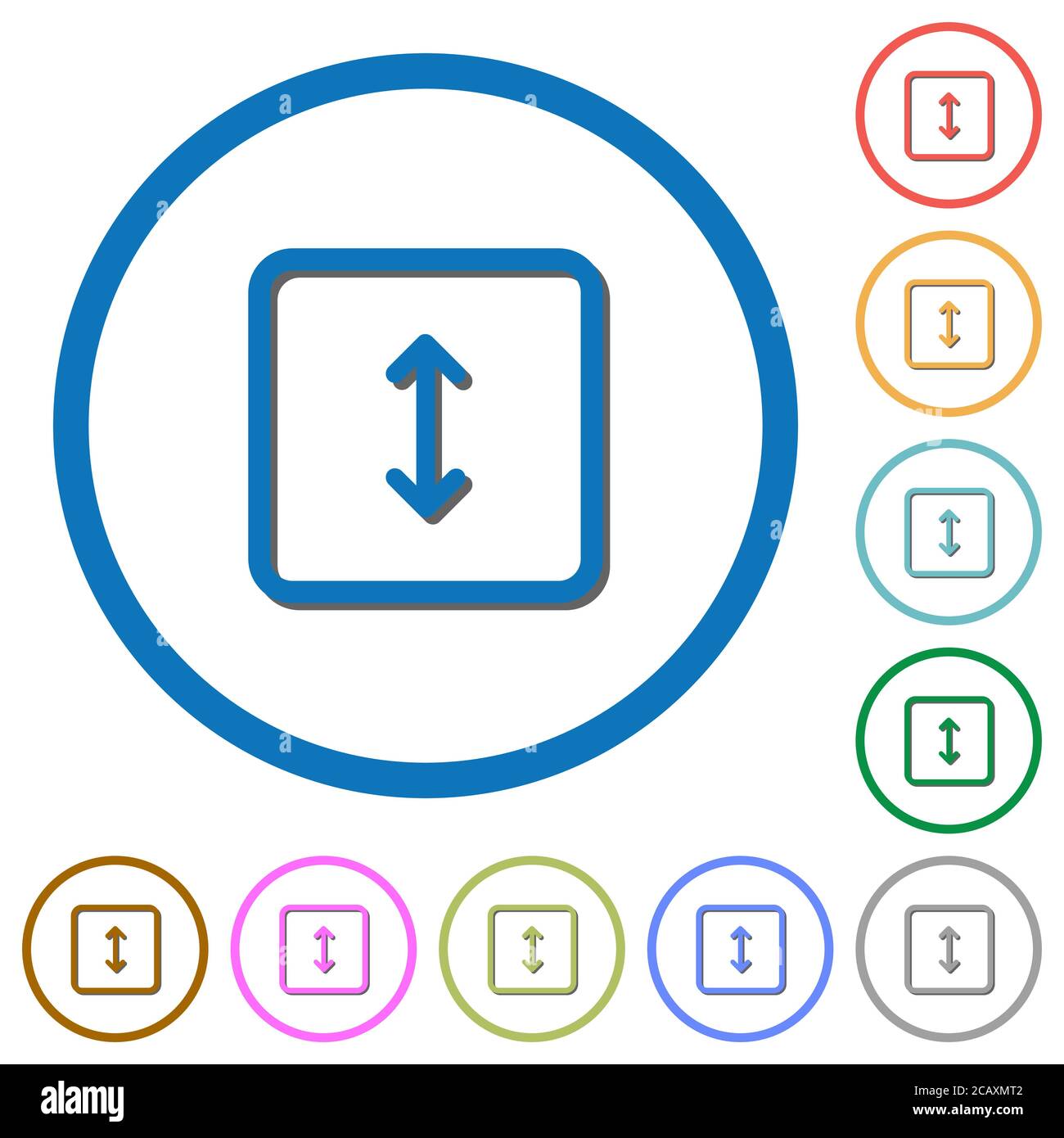 Adjust object height flat color vector icons with shadows in round ...
