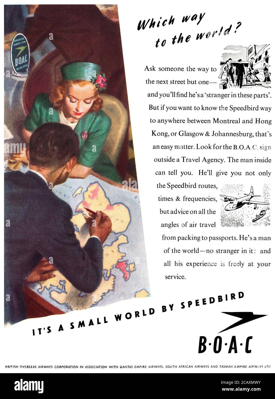 1948 British advertisement for BOAC. Stock Photo