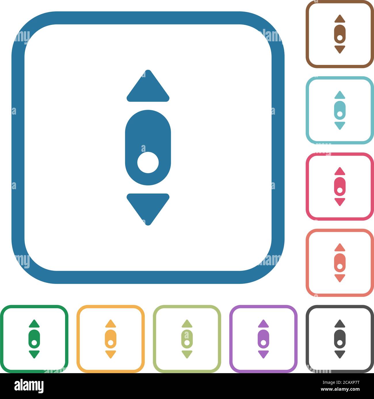 Mouse scroll down simple icons in color rounded square frames on white ...